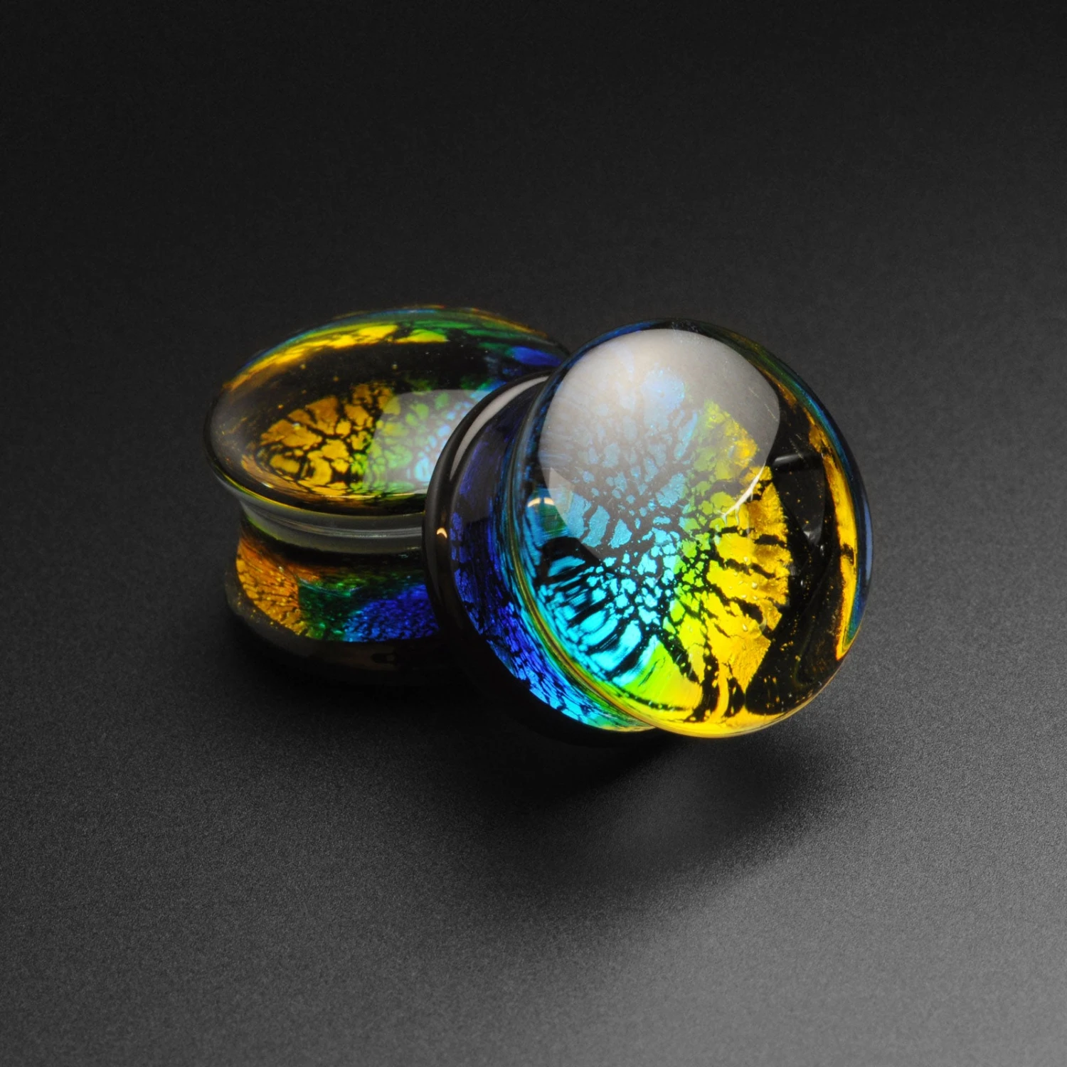 Ocean Dichroic Style Glass Double Flare Plug 3 Ocean Dichroic Style Glass Double Flare Plug