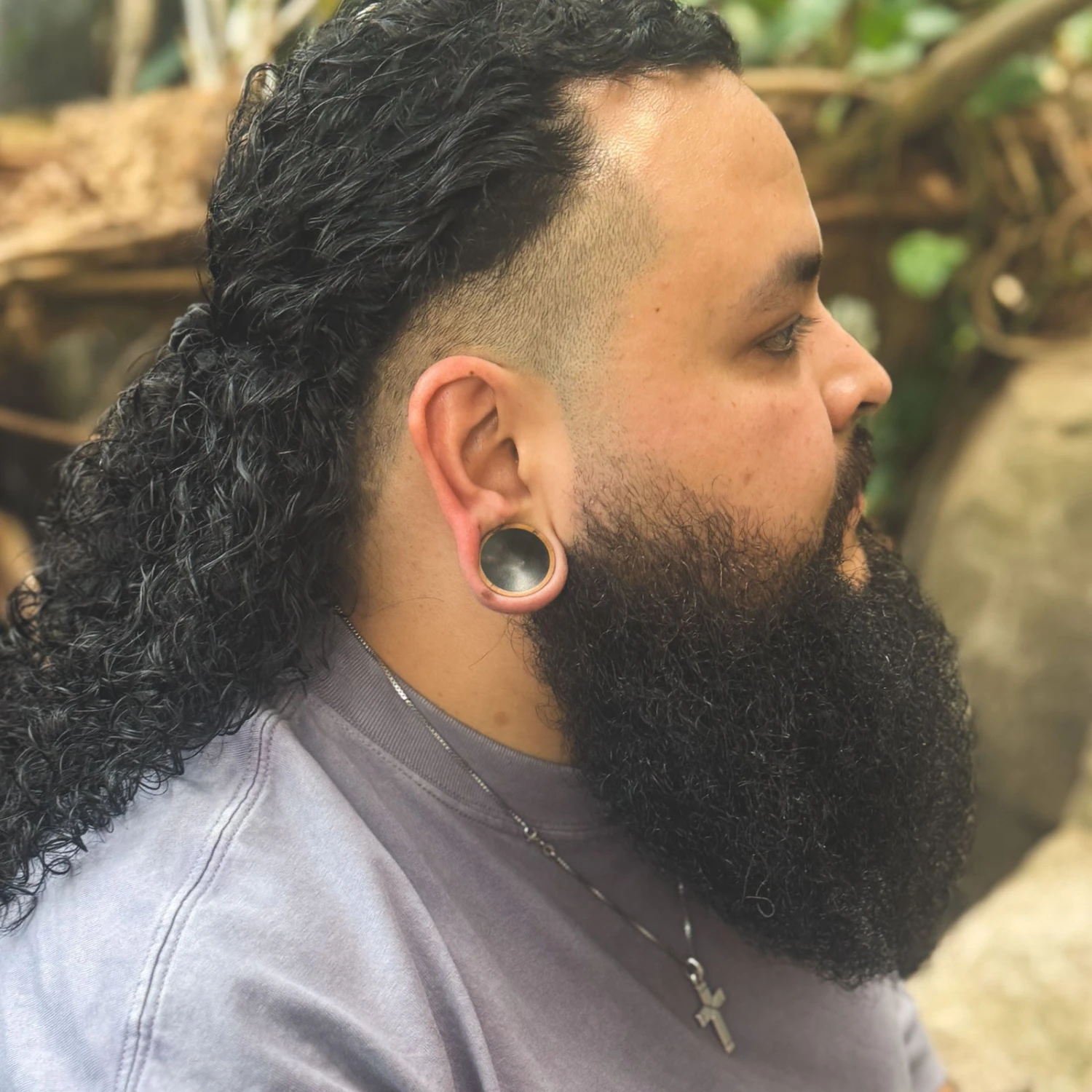 Olive Wood Double Flare Concave Plug With Black Areng Wood Inlay 4 Olive Wood Double Flare Concave Plug With Black Areng Wood Inlay - Image 2