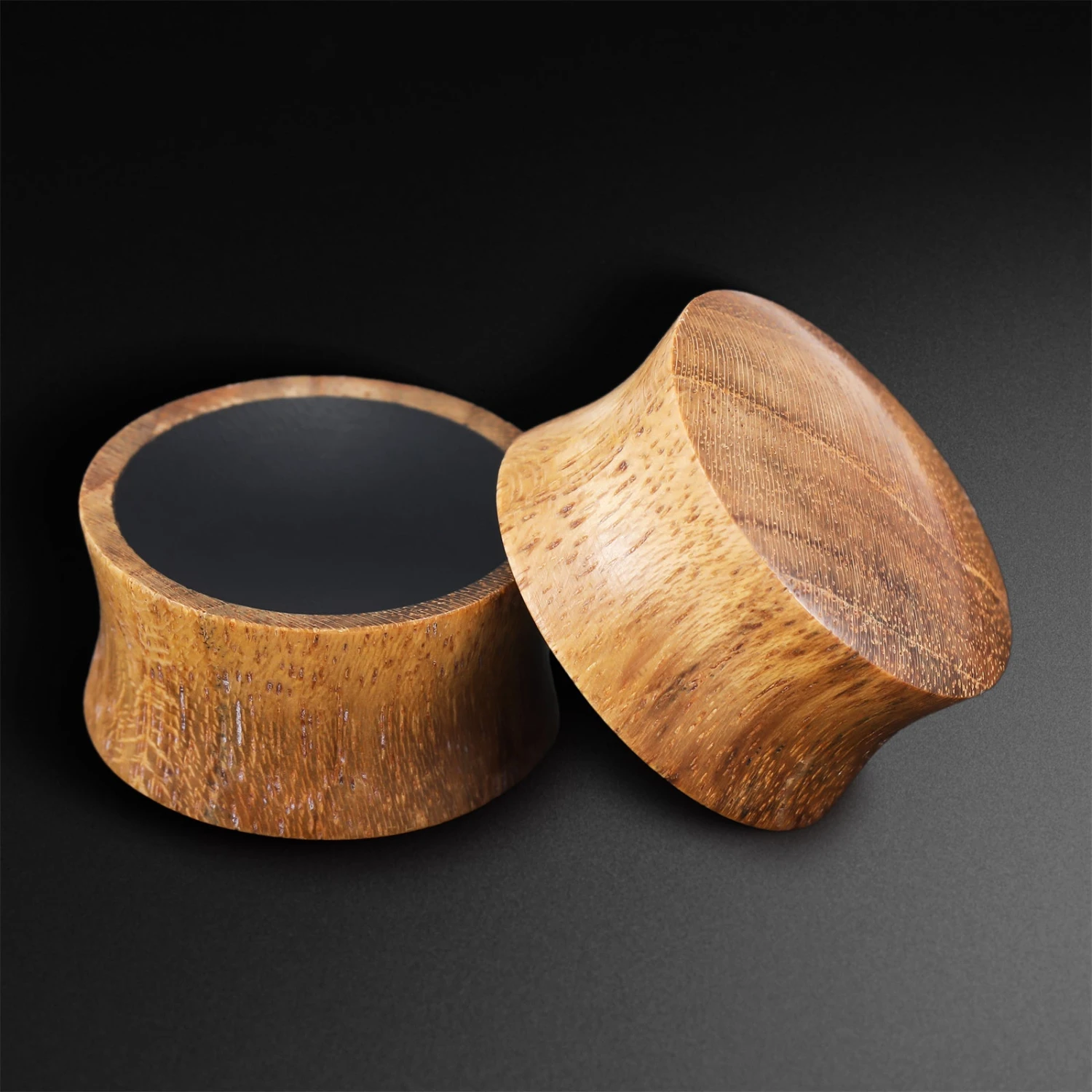 Olive Wood Double Flare Concave Plug With Black Areng Wood Inlay 3 Olive Wood Double Flare Concave Plug With Black Areng Wood Inlay