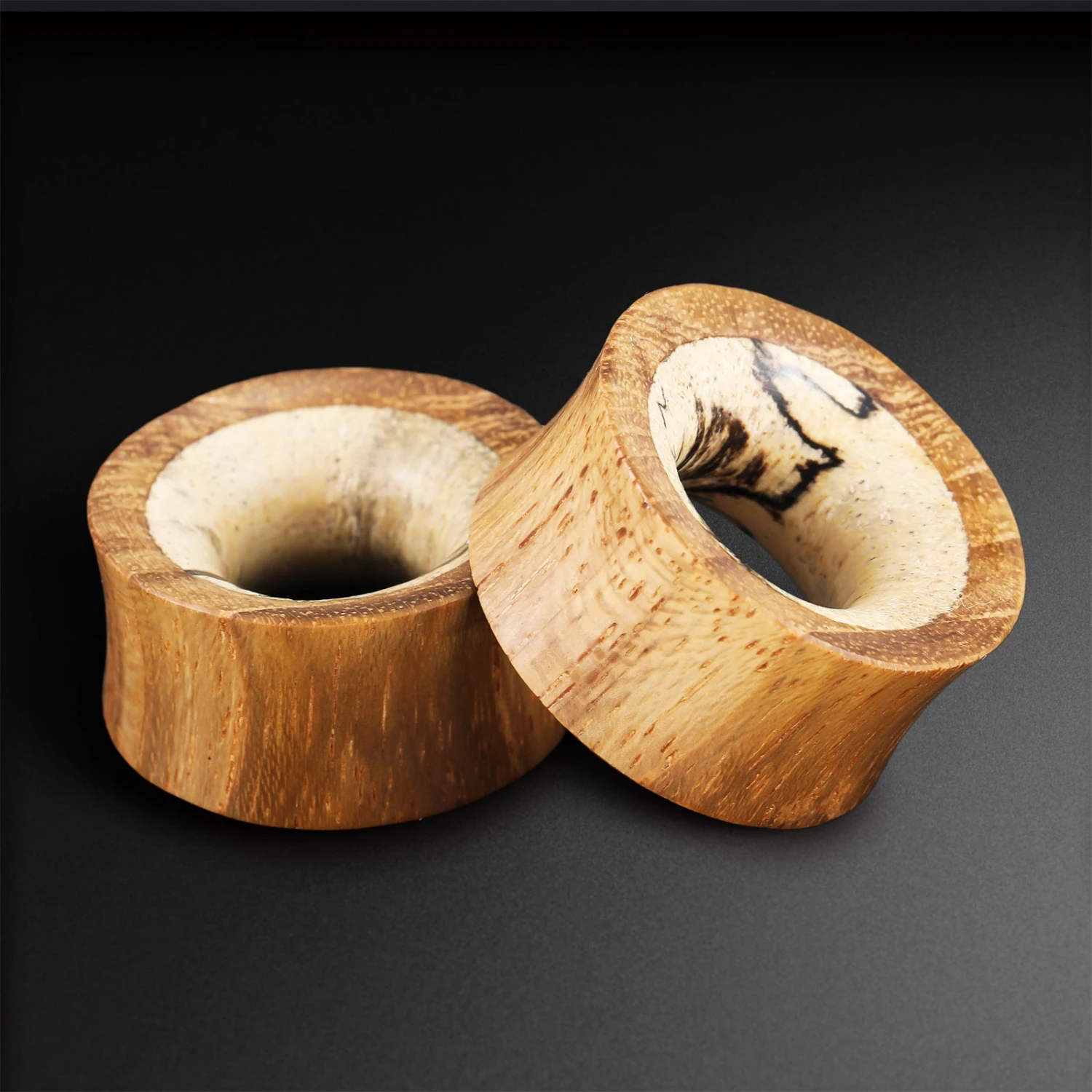 Olive Wood Double Flare Concave Tunnel With Tamarind Wood Inlay 3 Olive Wood Double Flare Concave Tunnel With Tamarind Wood Inlay
