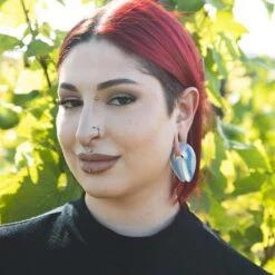 Opalite Keyhole Stone Ear Weights -Stretch It Body Jewellery opalite keyhole stone ear weights model shot