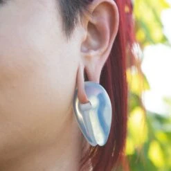 Opalite Keyhole Stone Ear Weights -Stretch It Body Jewellery opalite keyhole stone ear weights model shot close up