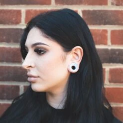 Opalite Double Flare Concave Tunnel 10 Opalite Double Flare Concave Tunnel -Stretch It Body Jewellery opalite tunnel model shot