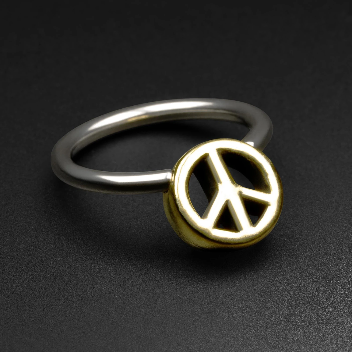 Peace Sign Brass & Surgical Steel BCR Ball Closure Ring 3 Peace Sign Brass & Surgical Steel BCR Ball Closure Ring