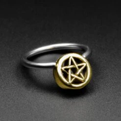 Pentagram Brass & Surgical Steel BCR Ball Closure Ring