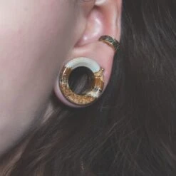 Picture Jasper Double Flare Concave Stone Tunnel -Stretch It Body Jewellery picture jasper double flare concave stone tunnel model shot close up