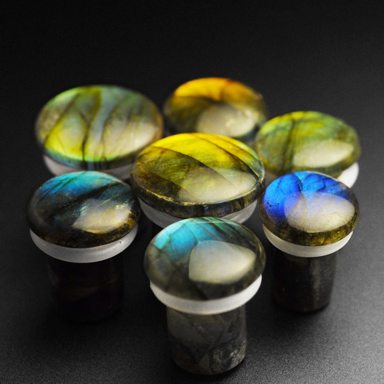 Grade AAA Labradorite Single Flare Convex Stone Plug 3 Grade AAA Labradorite Single Flare Convex Stone Plug