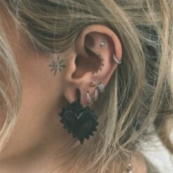 Punk Vintage Heart Black PVD Ear Weight -Stretch It Body Jewellery punk vintage heart black pvd ear weight model shot close up