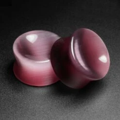 Purple Cat's Eye Glass Double Flare Concave Plug
