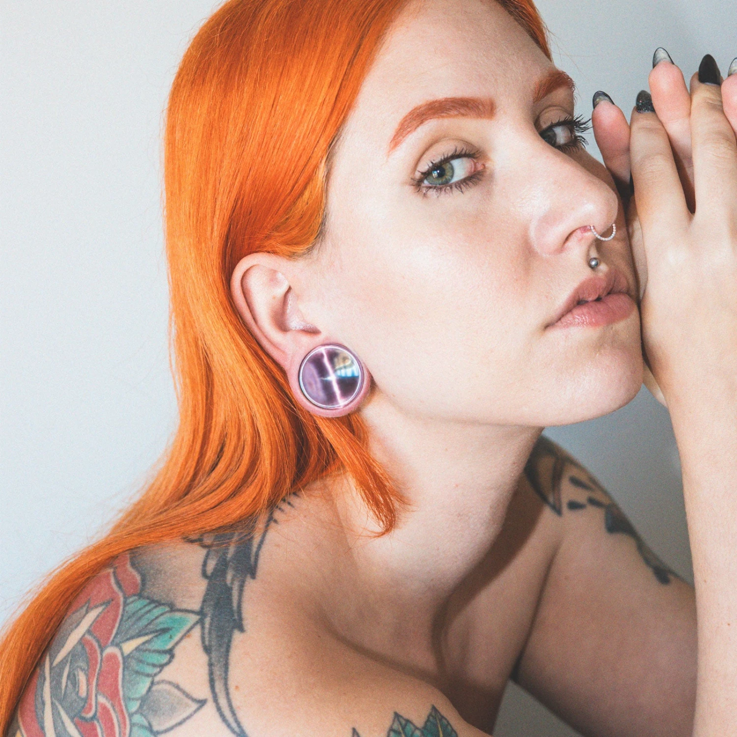 Purple Cat's Eye Glass Double Flare Concave Plug 4 Purple Cat's Eye Glass Double Flare Concave Plug - Image 2