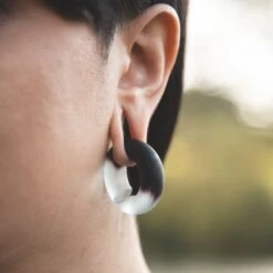 Purple & Clear Matte Glass Ear Weight -Stretch It Body Jewellery purple clear matte glass ear weight model shot close up