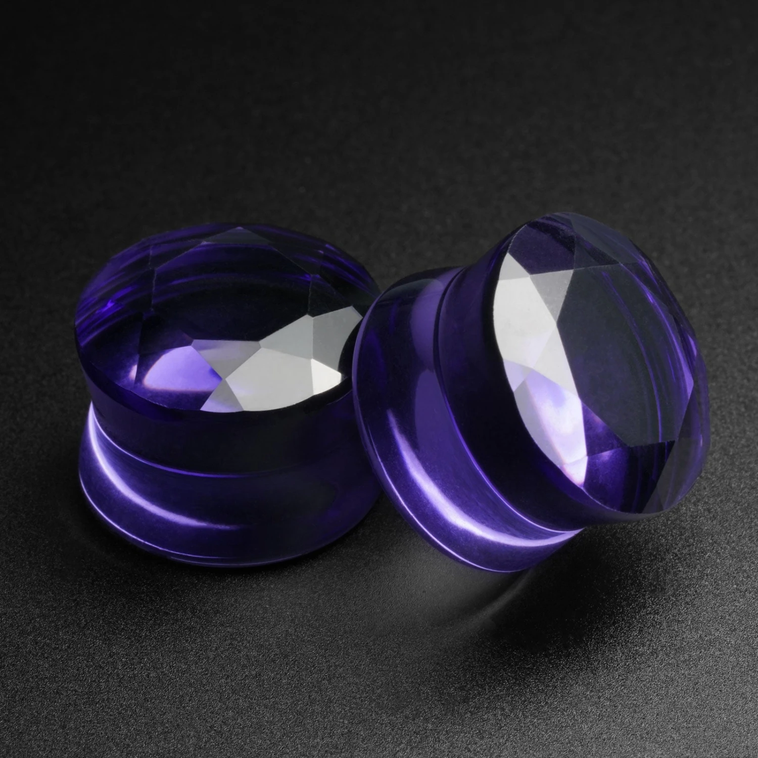 Faceted Purple Glass Double Flare Plug 3 Faceted Purple Glass Double Flare Plug