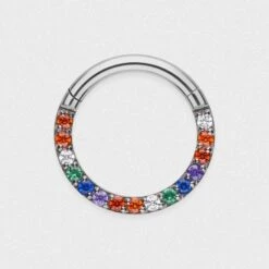 Rainbow Bejewelled Titanium Hinged Segment Ring