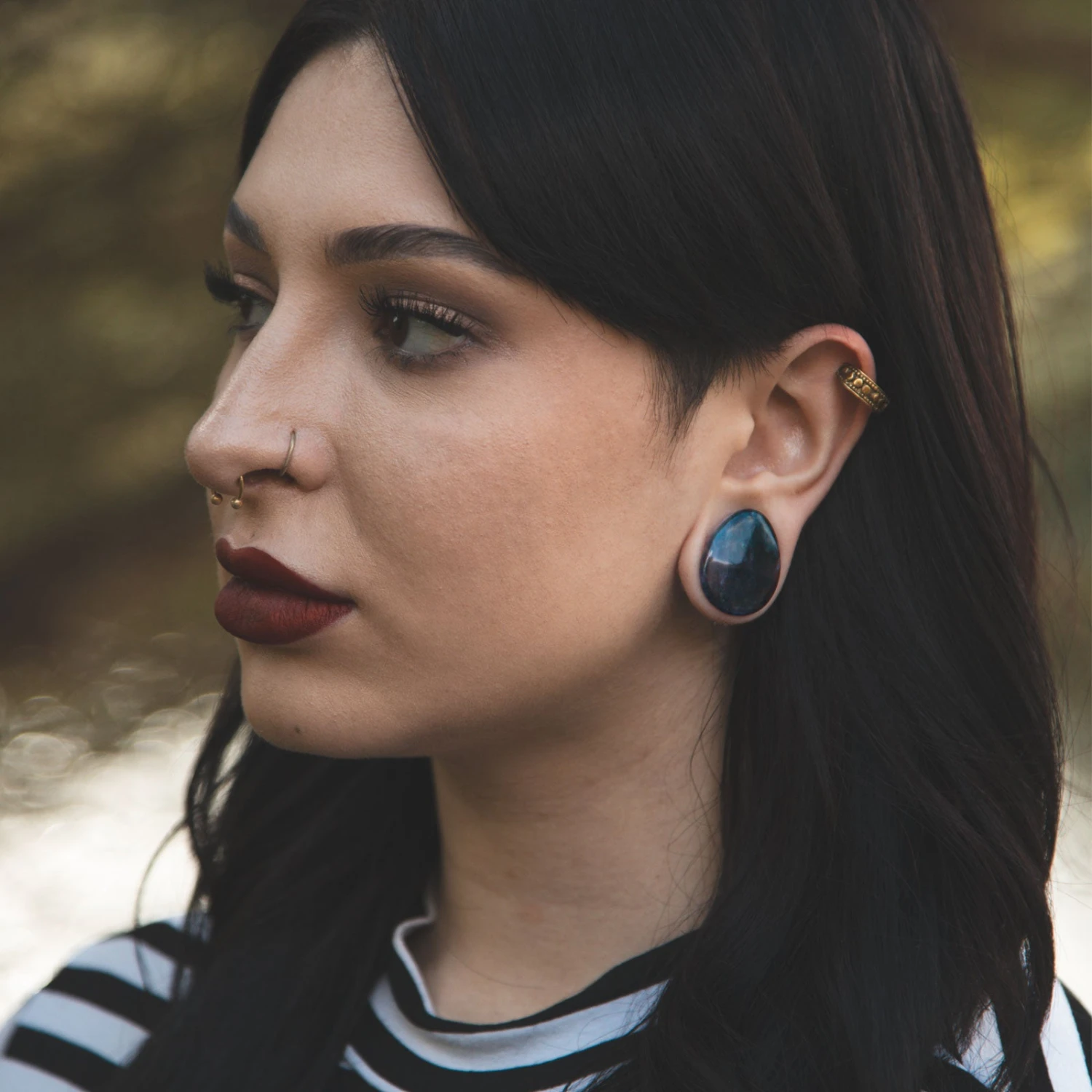 Rainbow Fluorite Double Flare Convex Teardrop Plug 4 Rainbow Fluorite Double Flare Convex Teardrop Plug - Image 2