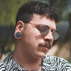 Rainbow Fluorite Double Flare Stone Plug -Stretch It Body Jewellery rainbow fluorite double flare stone plug model shot close up