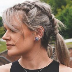 Rainbow Fluorite Single Flare Convex Stone Plug -Stretch It Body Jewellery rainbow fluorite single flare convex stone plug model shot