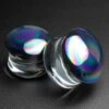 Rainbow Oil Slick Glass Double Flare Plug -Stretch It Body Jewellery rainbow oil slick glass plug