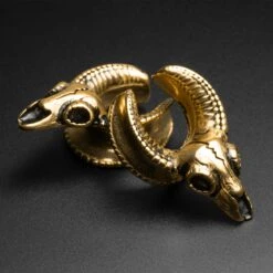 Ram Skull Gold PVD Saddle Ear Weight