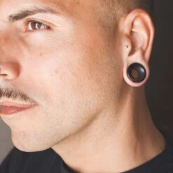 Stretch It Body Jewellery -Stretch It Body Jewellery red tigers eye double flare concave stone tunnel model shot