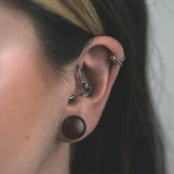 Red Tiger's Eye Single Flare Convex Stone Plug 8 Red Tiger's Eye Single Flare Convex Stone Plug -Stretch It Body Jewellery red tigers eye single flare convex stone plug model shot