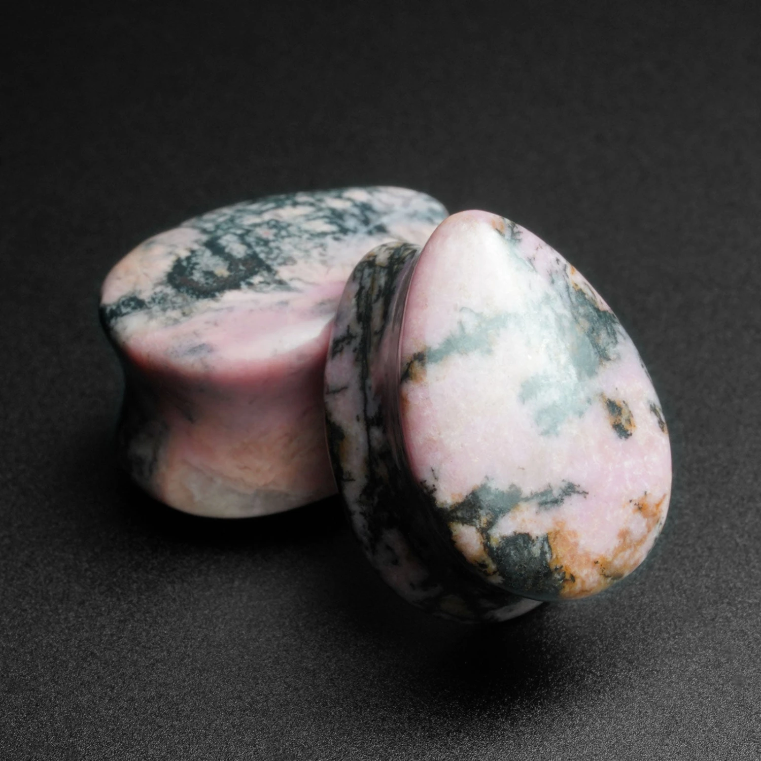 Rhodonite Double Flare Convex Teardrop Plug 3 Rhodonite Double Flare Convex Teardrop Plug