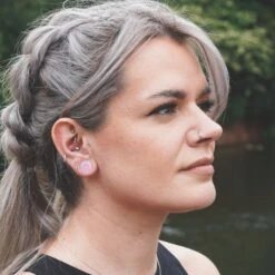 Rose Quartz Single Flare Convex Stone Plug -Stretch It Body Jewellery rose quartz single flare convex stone plug model shot