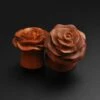 Saba Wood Double Flare Plug With Rose Bud Carving -Stretch It Body Jewellery saba wood double flare plug with rose bud carving