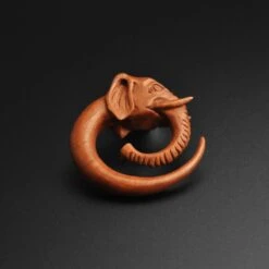 Saba Wood Spiral With Elephant Head Carving