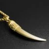 Saber Tooth Brass Pendant With 18k Gold Box Chain -Stretch It Body Jewellery saber tooth brass pendant with 18k gold box chain