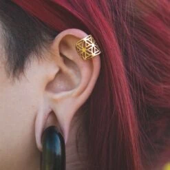 Seed Of Life Brass Ear Cuff -Stretch It Body Jewellery seed of life brass ear cuff model shot