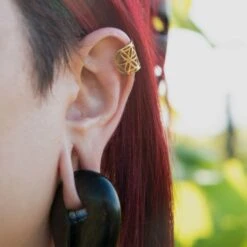 Seed Of Life Brass Ear Cuff -Stretch It Body Jewellery seed of life brass ear cuff model shot front