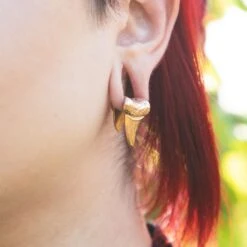 Shark Tooth Rose Gold PVD Ear Weight -Stretch It Body Jewellery shark tooth rose gold pvd ear weight model shot close up