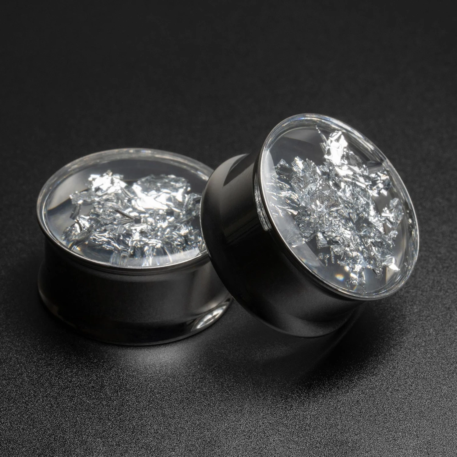Silver Flake Double Flare Surgical Steel Plug 3 Silver Flake Double Flare Surgical Steel Plug