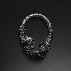 Skull And Rose Vine Black PVD Magnetic Ear Weight