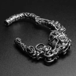 Skull And Rose Vine Surgical Steel Magnetic Ear Weight -Stretch It Body Jewellery skull and rose vine surgical steel magnetic ear weight open