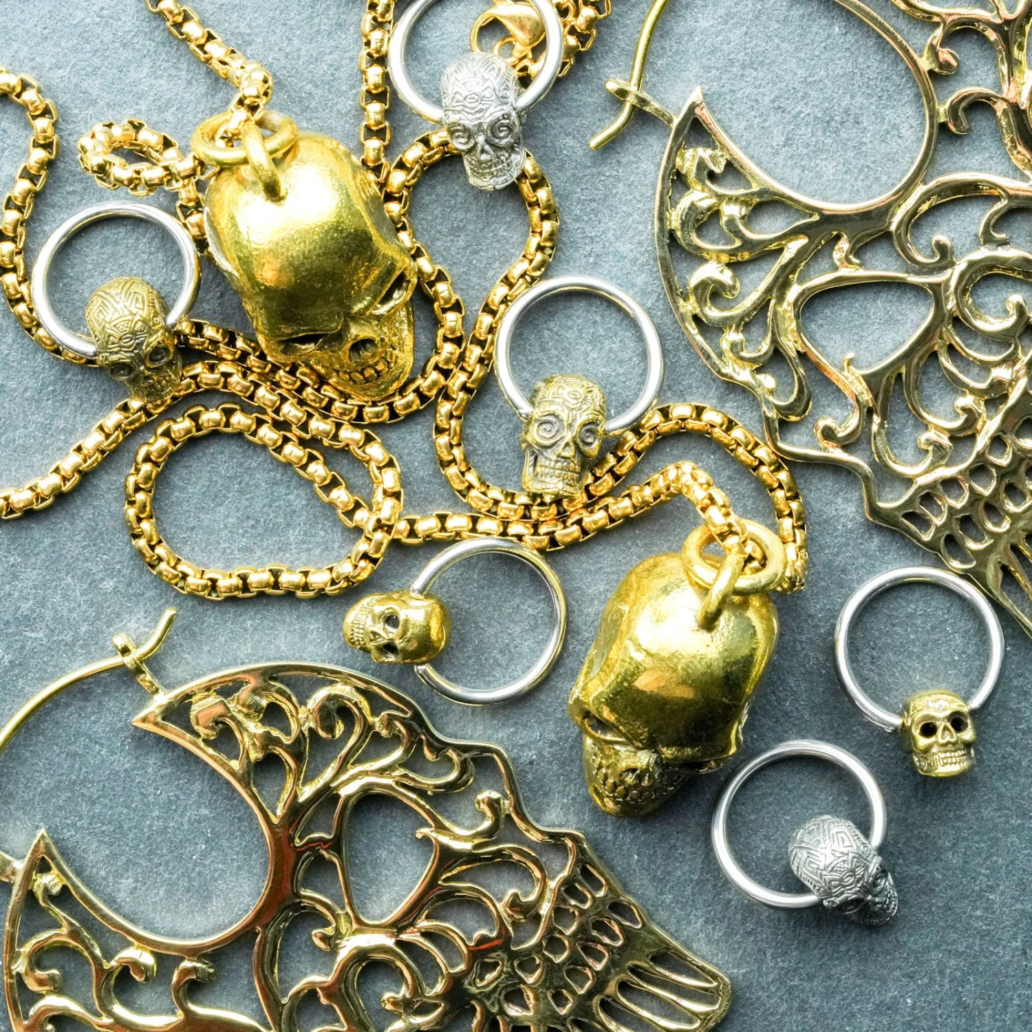 Sugar Skull Brass & Surgical Steel BCR Ball Closure Ring 5 Sugar Skull Brass & Surgical Steel BCR Ball Closure Ring - Image 3