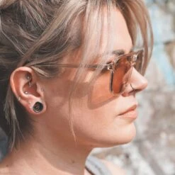 Snake Black PVD Saddle Plug Ear Weight 12 Snake Black PVD Saddle Plug Ear Weight -Stretch It Body Jewellery snake black pvd saddle plug ear weight model shot close up