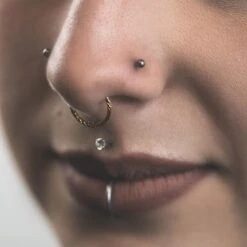 Snake Skin Gold PVD Titanium Septum Clicker Ring -Stretch It Body Jewellery snake skin gold pvd titanium septum clicker ring model shot side shot