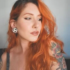 Sono Wood Double Flare Tunnel With Bone Spiral Inlay -Stretch It Body Jewellery sono wood double flare tunnel with bone spiral inlay model shot