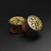 Sono Wood Double Flare Tunnel With Floral Brass Inlay -Stretch It Body Jewellery sono wood double flare tunnel with floral brass inlay
