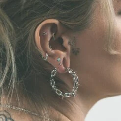 Spike Chain Hoop Steel Plated Brass Ear Weight -Stretch It Body Jewellery spike chain hoop surgical steel ear weight model shot