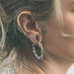 Spike Chain Hoop Steel Plated Brass Ear Weight -Stretch It Body Jewellery spike chain hoop surgical steel ear weight model shot close up