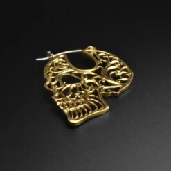 Sugar Skull Brass Plug Hoops