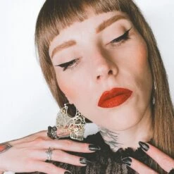 Sugar Skull Brass Plug Hoops -Stretch It Body Jewellery sugar skull brass plug hoops model shot