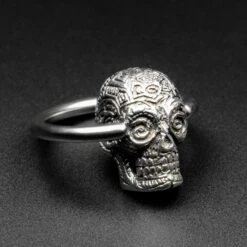 Sugar Skull White Brass & Surgical Steel BCR Ball Closure Ring