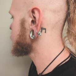 Sugar Skull White Brass & Surgical Steel BCR Ball Closure Ring -Stretch It Body Jewellery sugar skull white brass surgical steel bcr ball closure ring model shot