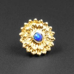 Sunflower With Synth Blue Opal 18k Gold Plated Threadless Top