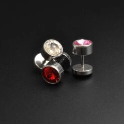 Surgical Steel Fake Gauge Plug With Gem Inlay