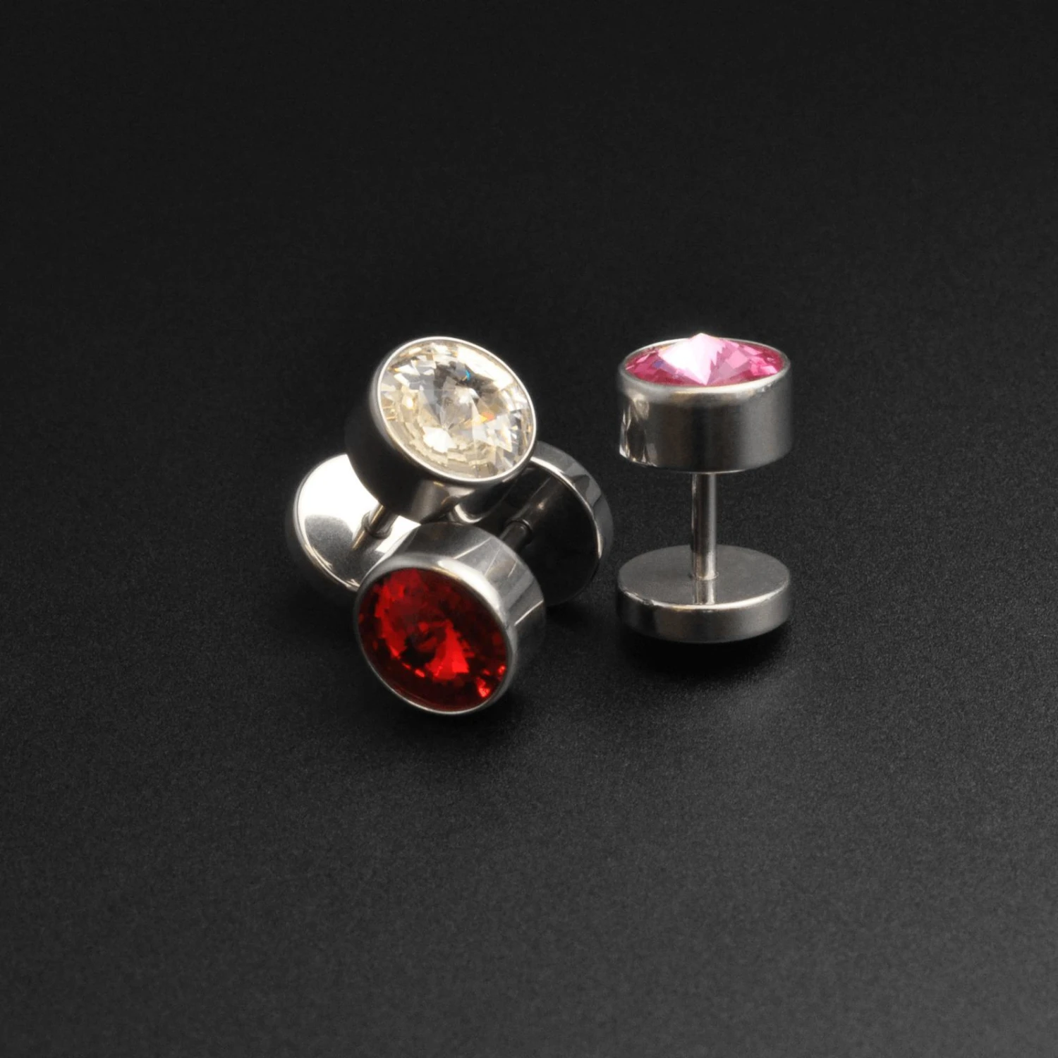 Surgical Steel Fake Gauge Plug With Gem Inlay 3 Surgical Steel Fake Gauge Plug With Gem Inlay