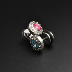 Surgical Steel Fake Gauge Plug With Multi Gem Inlay